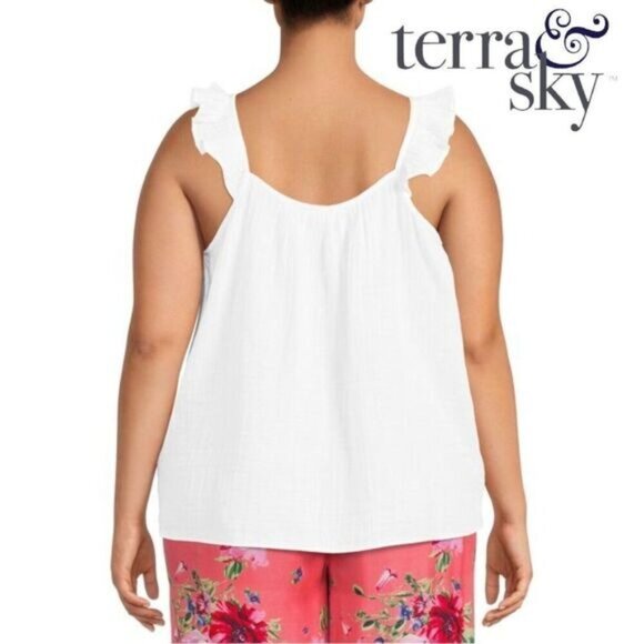 Terra & Sky's Women's Sleeveless with Ruffle Straps White Top - Picture 2 of 8